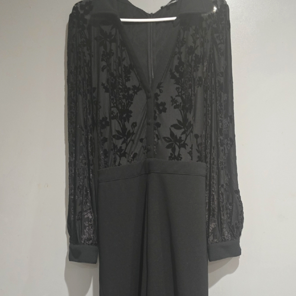 Elegant Black Floral Velvet Dress Plus Size 2xl